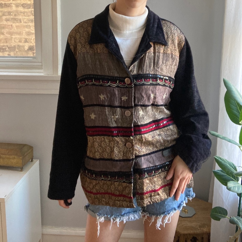 Vintage Patchwork Embroidered Jacket Long Sleeve … - image 1